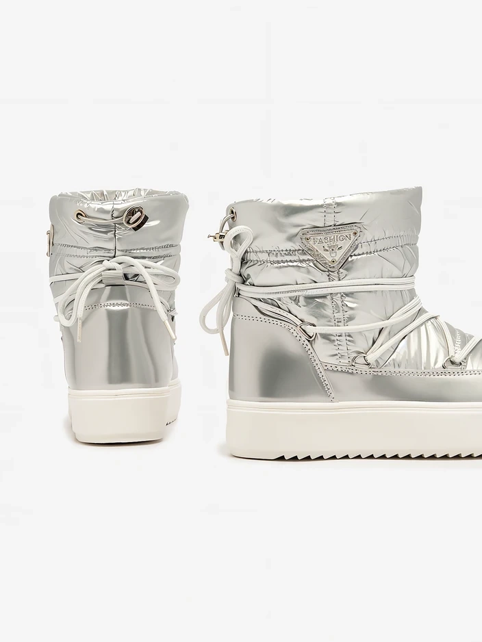 Royalfashion Дамски сребристи ботуши Vevnose slip-on a'la snow boots