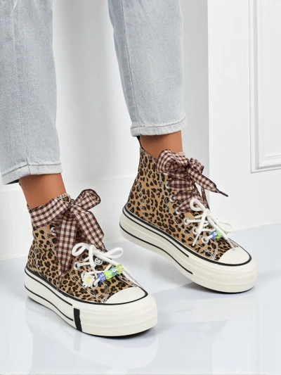 Дамски маратонки Leonora Leo кафяви на платформа – италиански стил, плат