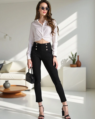 Royalfashion дамски treggings с декоративни копчета