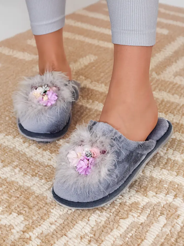 Кожени женски чехли с цветя Ederra