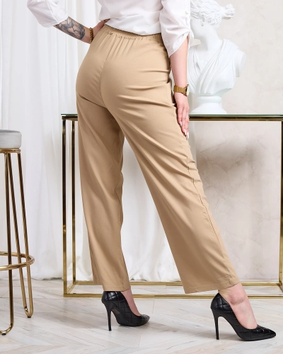 Royalfashion Светлокафяв дамски панталон от широка материя