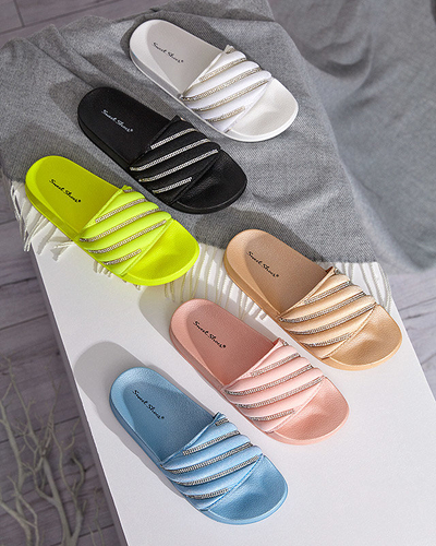 Beżowe damskie klapki z cyrkoniami Erikis - Obuwie