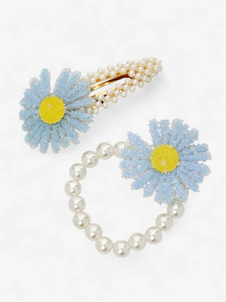 Royalfashion Комплект фиби и ластици за коса с цвете Flora Perla