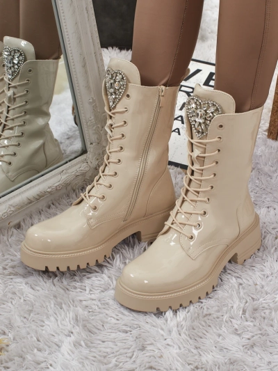 Лакирани дамски боти с връзки Emelune