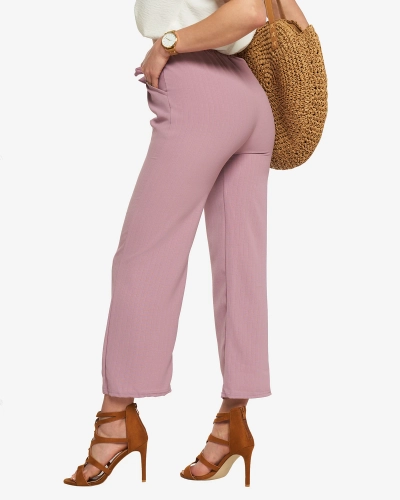 Лилав дамски широк панталон от плат - Облекло