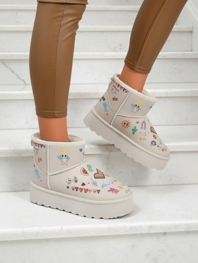 Боти Lemuria - Кремави Снегоходки Doodle на Дебела Подметка Furrini