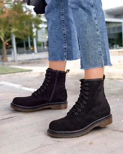 Дамски обувки от еко-велур и еко-кожа на краста Royalfashion с връзки на глезена модел Rullo