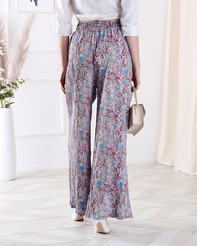 Дамски панталони с широки крачоли в синьо- Облекло