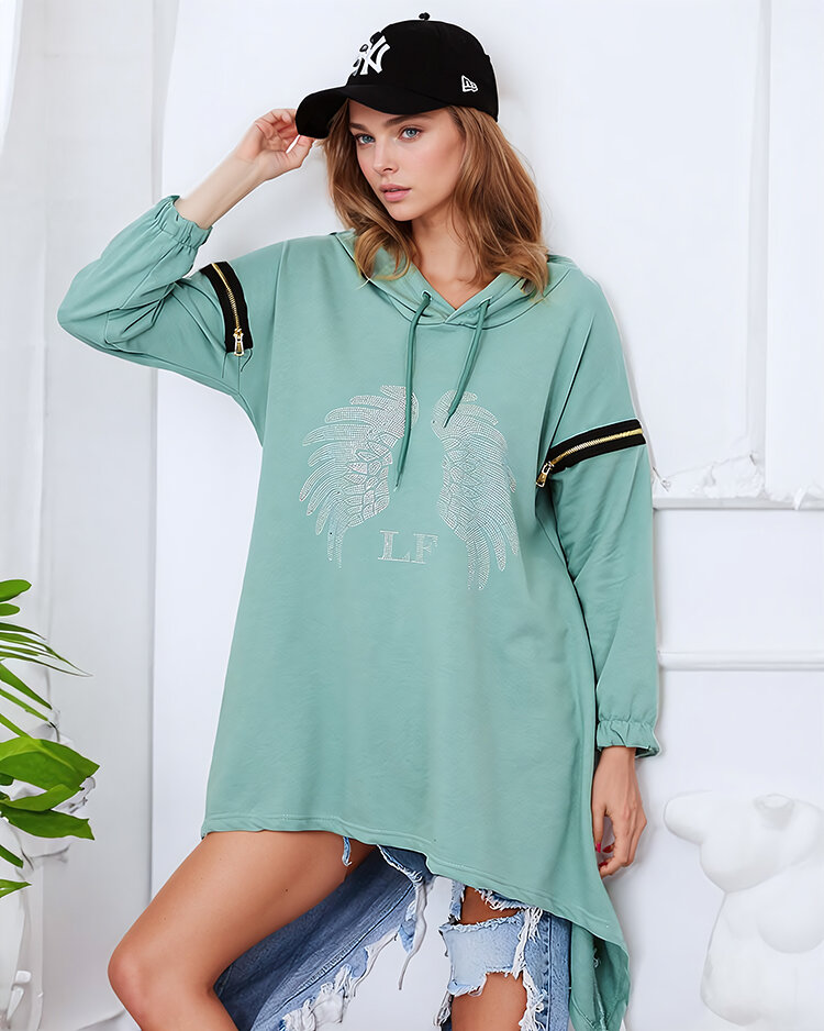 Royalfashion Зелен дамски суитшърт с ципове