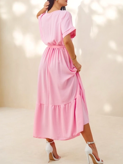 Royalfashion Дамска миди рокля с къс ръкав и декоративни копчета