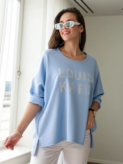 Royalfashion Женска блуза от вискоза с инкрустирани с камъни надписи