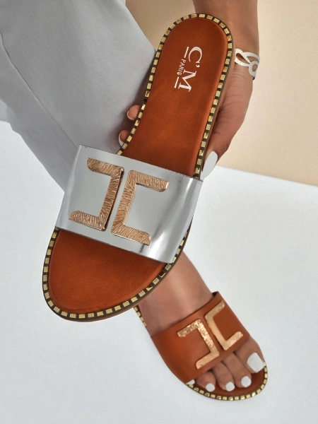 Royalfashion Дамски чехли от еко кожа с декорация Gildra