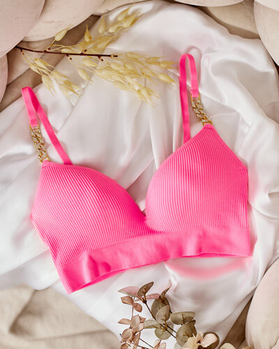 Royalfashion Дамски оребрен сутиен с декоративни презрамки