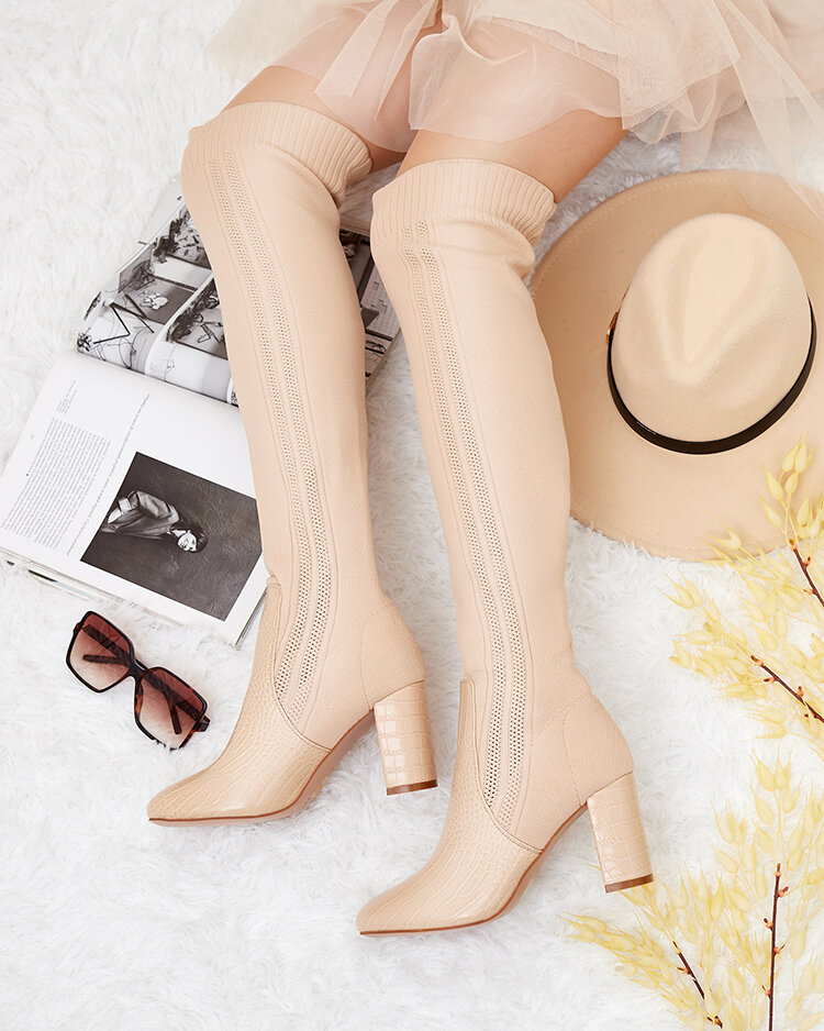 Royalfashion Дамски ботуши с приплъзване над коляното Nolera