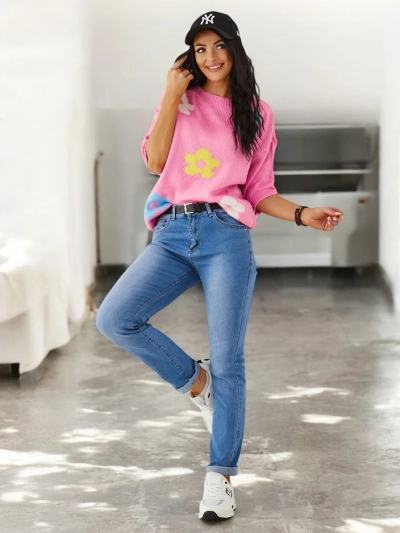 Royalfashion Дамски дънки от памучен плат с прав крачол