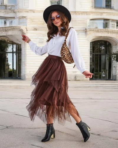 Дамска двуслоен миди пола Royalfashion