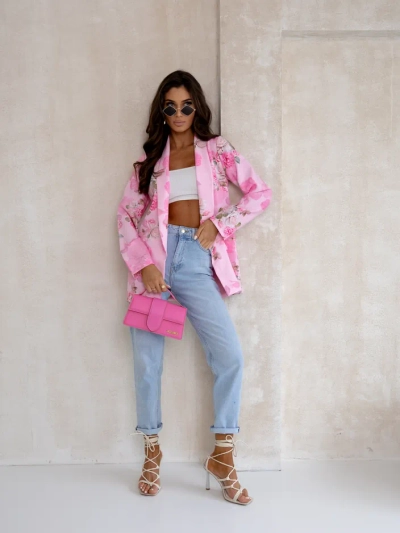 Royalfashion Дамски жакет без закопчаване с розови цветя