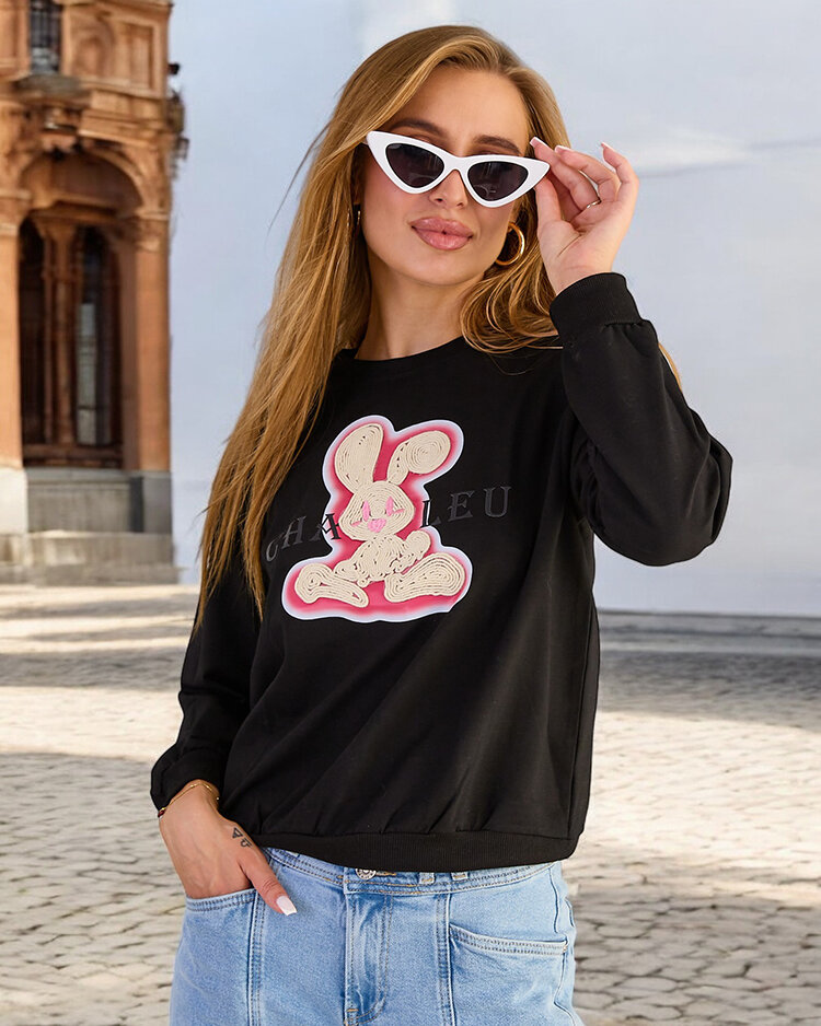 Royalfashion Дамски памучен суитшърт с тънък принт