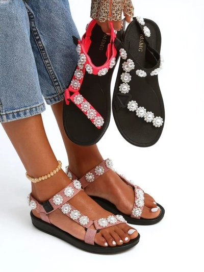 Сандали Letitia Royalfashion розови на платформа - перлени джетове класически