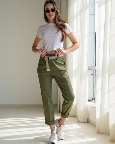 Royalfashion Жени прави панталони от вискоза с колан