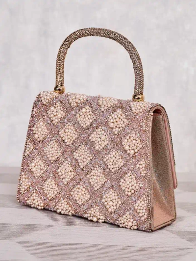 Royalfashion Малка дамска чанта с цирконии и перли