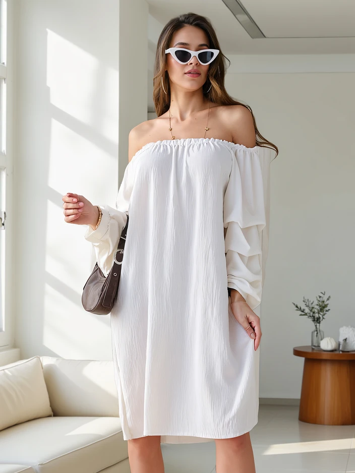 Royalfashion Гладка дамска рокля в испански стил с ръбрани