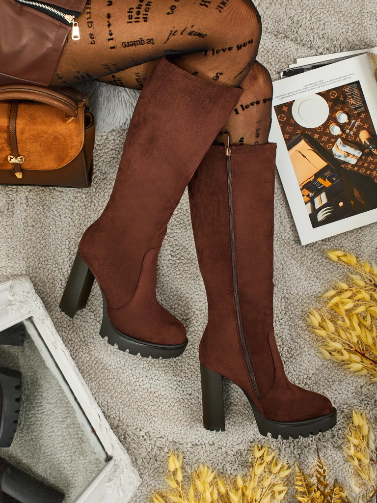 Дамски еко велурени ботуши на ток GaleNest