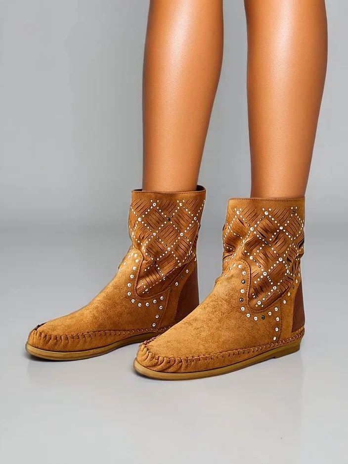 Боти до глезена за жени Royalfashion с ниска платформа и пиронче Индийски стил