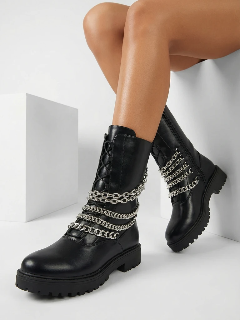 Royalfashion Дамски ботуши тип "багер" в черно Goserre