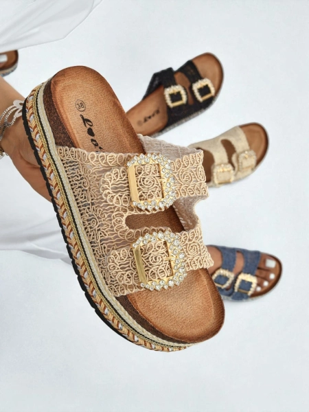 Royalfashion Дамски сандали с катарами с камъни GlamCork