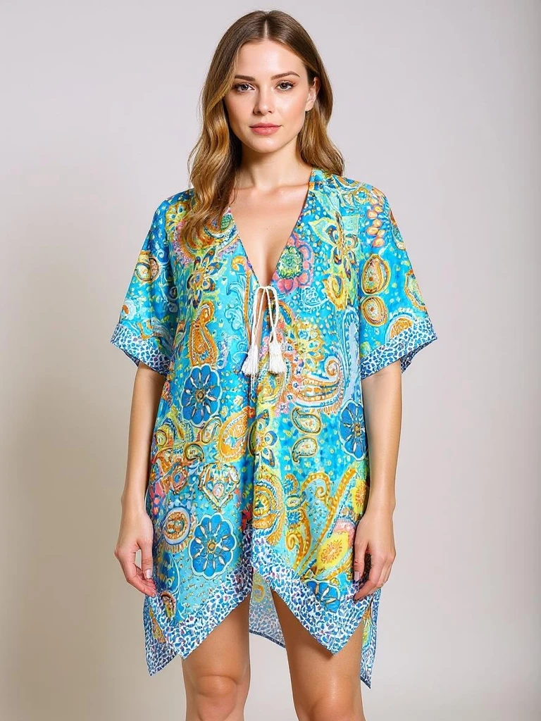 Рокля Парео Aurora Riviera – цветна тъкан Royalfashion, V-образно деколте