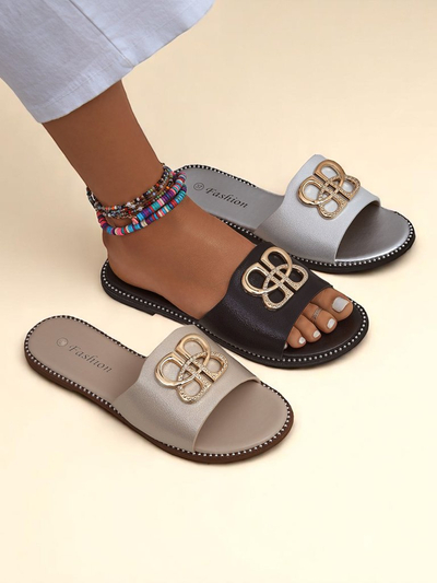 Royalfashion Дамски чехли на равна подметка Aura Gold