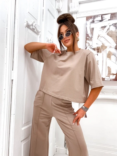 Royalfashion Женски памучен комплект с разкроени панталони