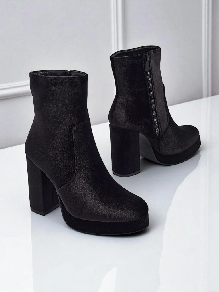 Дамски боти на ток, имитация на велур, Miss