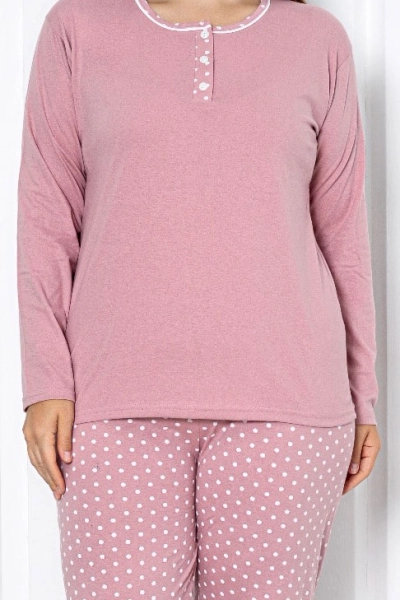 Royalfashion Дамски Памучен Пижама от 2 Части с Точки ПЛЮС РАЗМЕР