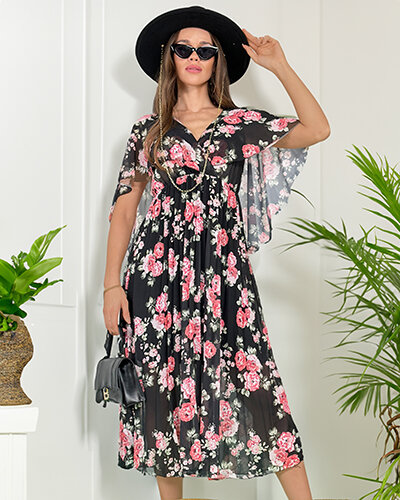 Royalfashion Дамска плисирана флорална миди рокля