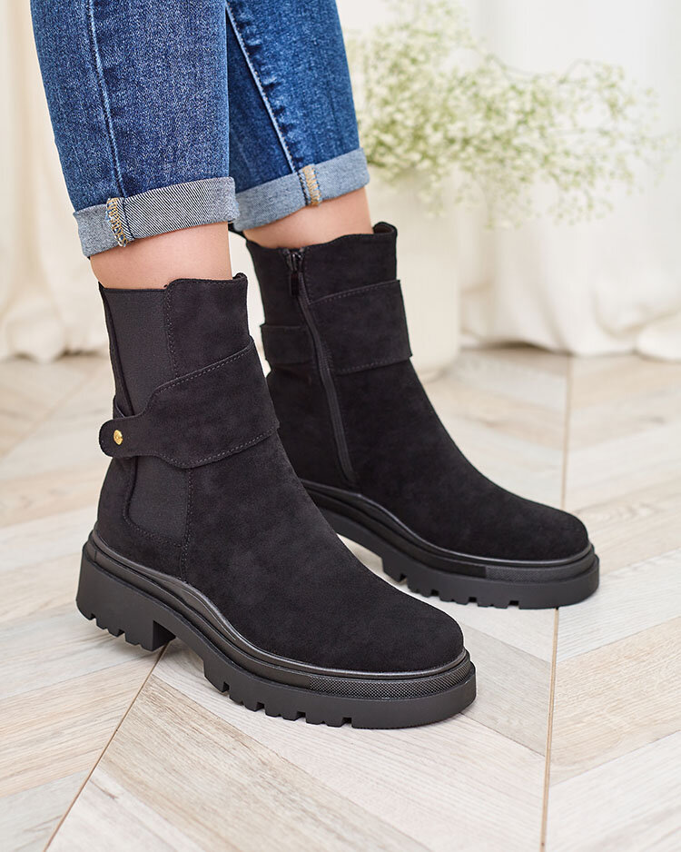 Royalfashion Черни дамски ботуши с декоративна каишка Doasa