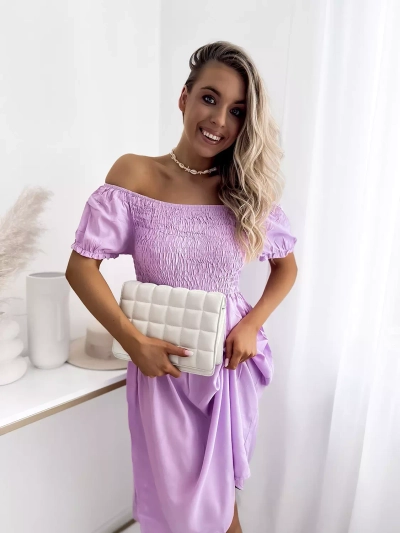 Лилава дамска мини рокля a'la hiszpanka- Облекло