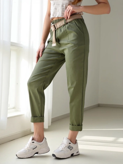 Royalfashion Жени прави панталони от вискоза с колан