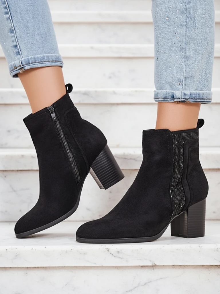 Роалфешън Дамски глезенови ботуши на ток Веното