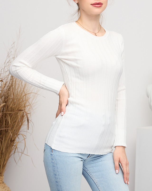 Дамски пуловер на бяло райе - Облекло