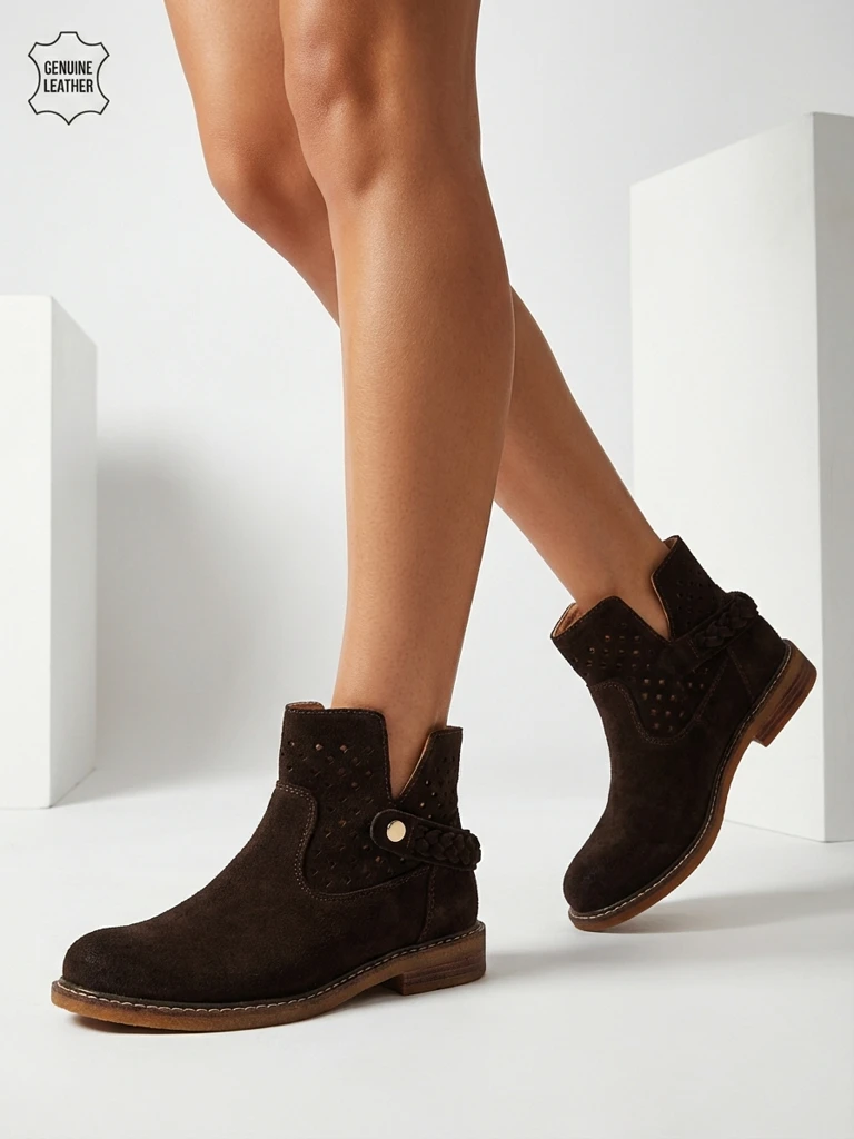 Ажурни дамски ботильони от естествена кожа Unimi