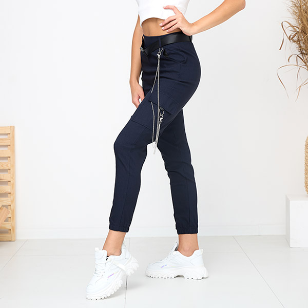 Тъмносин изолиран карго панталон с джобове - Облекло