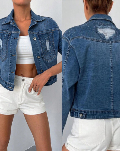 Royalfashion Дамско дънково яке с циркони