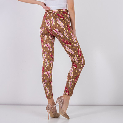 Brązowe damskie tregginsy w piórka - Odzież