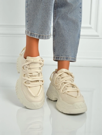 Дамски сникърси бежови Athenia от еко кожа на платформа 6,5 см