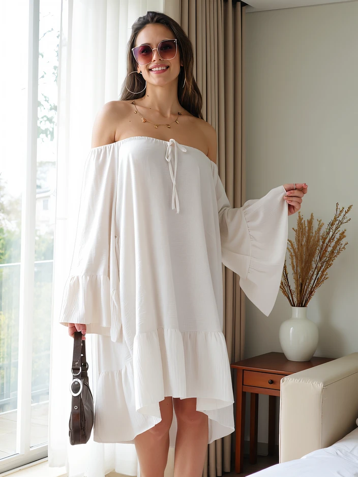 Рокля Royalfashion за жени а'ла Испанска с волани, овърсайз