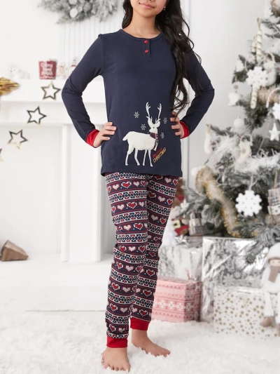 Кралска мода Коледни памучни детски пижами с полярни елени