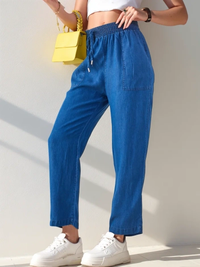 Royalfashion Прави дамски платнени панталони 7/8