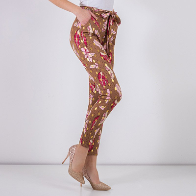 Brązowe damskie tregginsy w piórka - Odzież